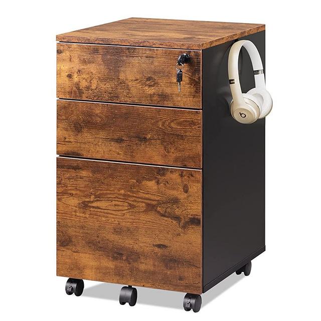 DEVAISE 3 Drawer Rolling File Cabinet with Lock, Wood Under Desk Filing Cabinet fits Letter/Legal/A4 Size for Home Office, Rustic Brown