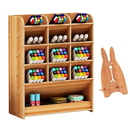 Marbrasse Wooden Desk Organizer, Multi-Functional DIY Pen Holder Box, Desktop Stationary, Home Office Supply Storage Rack with Drawer (B12-Cherry Color)