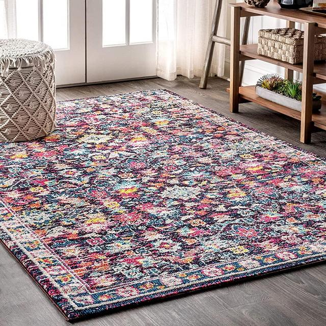 JONATHAN Y Modern Persian Boho Floral Multi/Purple 4 ft. x 6 ft. Area Rug, Bohemian, Easy Cleaning, For Bedroom, Kitchen, Living Room, Non Shedding