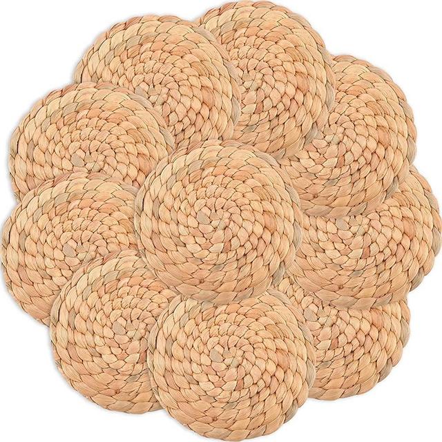 10 Pcs Water Hyacinth Coasters for Coffee Table, Boho Coasters for Drinks Funny, Drink Coaster Made by 100% Natural Seagrass Use as Cool Coasters, Cup Coasters, Table Coasters, Desk Coaster, 3.9 in