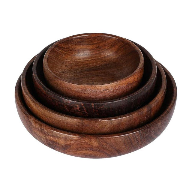ZYNTIX Wooden Salad Bowls Set, Pack of 4 Handmade Mixing Bowls for Home and Kitchen - Versatile Fruit Bowl and Salad Bowl Collection, Elegant Craftsmanship for Dining & Entertaining