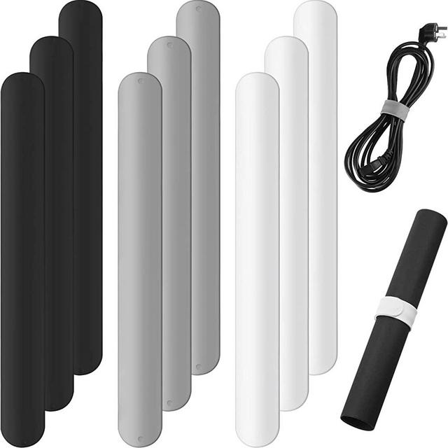 Cunhill 9 Pieces White Black Grey Silicone Flip Wraps Silicone Covered Metal Strips Gift Wrap Roll Holder Wrapping Paper Poster Holder Clips Silicone Gift Set Slap Bands for Home Storage Organization