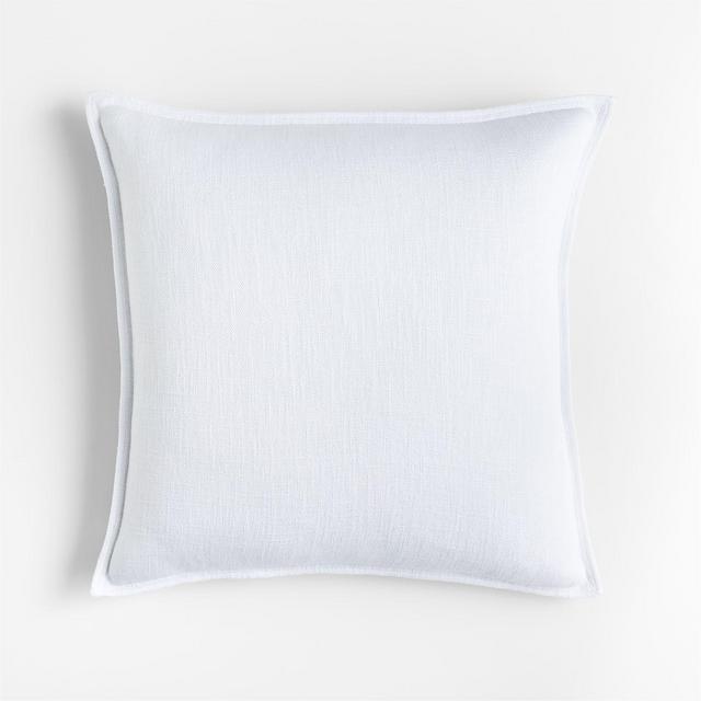 White 20" Laundered Linen Pillow with Feather-Down Insert