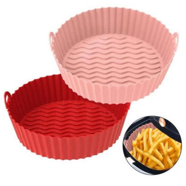 Air Fryer Silicone Liners 7.5Inch Reusable Air Fryer Silicone Pot with Handle Silicone Air Fryer liners for 3-5Qt, Replacement for burnable Parchment paper Liner oven Accessories (Red and Pink)