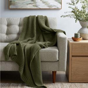 Cotton Fisherman Throw in Olive