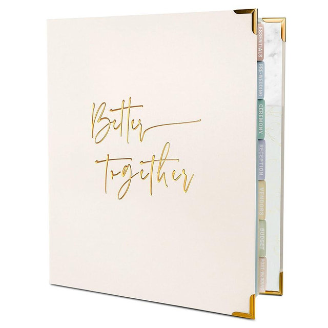 Elegant Wedding Planner Book and Organizer | 3 Ring Premium Wedding Binder | Tissue Wrapped | Unique Engagement Gift for Couples | Dividers, Pockets & Calendar | Protected Gold Corners (Beige)