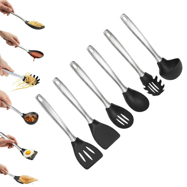 Amco 6-Piece Nylon Utensil Set, Heat-Resistant with Stainless Steel Handles, BPA-Free, Safe for Non-Stick Cookware, Dishwasher Safe Cooking Tools