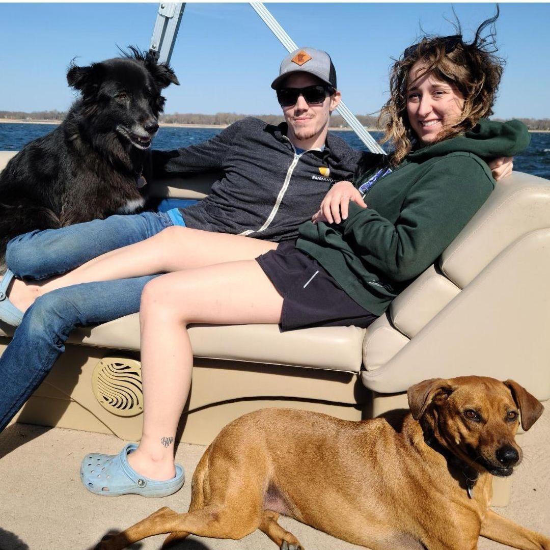 First boat ride together!  It was also Mishka's first boat ride!