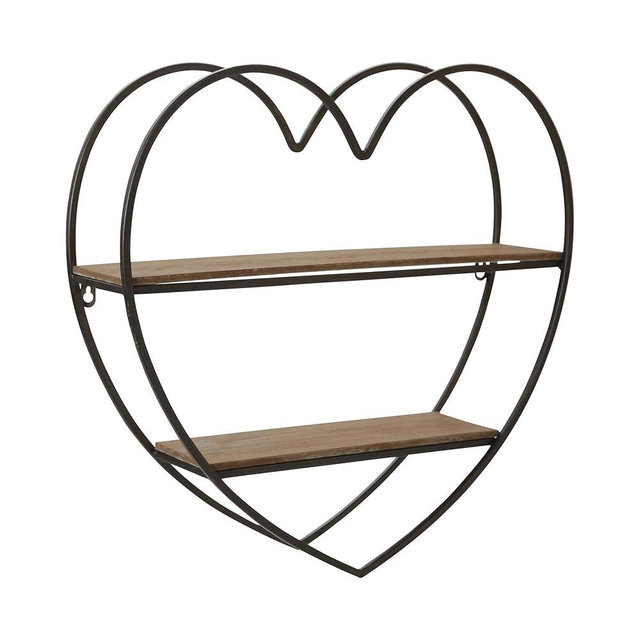 Sagebrook Home Heart Shaped Wall Shelf - Metal & Wood Floating Storage Rack - Decorative Shelves for Home, Office, Bedroom, Living Room; Black, 20x5x20 Inch