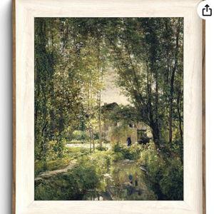 uniro Framed Canvas Wall Art, Vintage Summer Country Landscape Oil Painting, Retro Aesthetic Artwork for Wall Home Living Room Bathroom Bedroom Farmhouse Wall Decor - 10"x12"