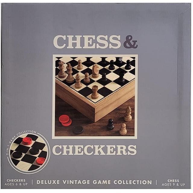 WS Game Company Deluxe Vintage 2-in-1 Wood Chess and Checkers Game Set