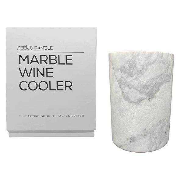 Seek & Ramble Marble Wine Cooler - White Marble Wine Cooler, Wine Bottle Chiller, Kitchen Utensil Holder, Wine Accessories, Gift Boxed, Champagne, 5"w x 7"h