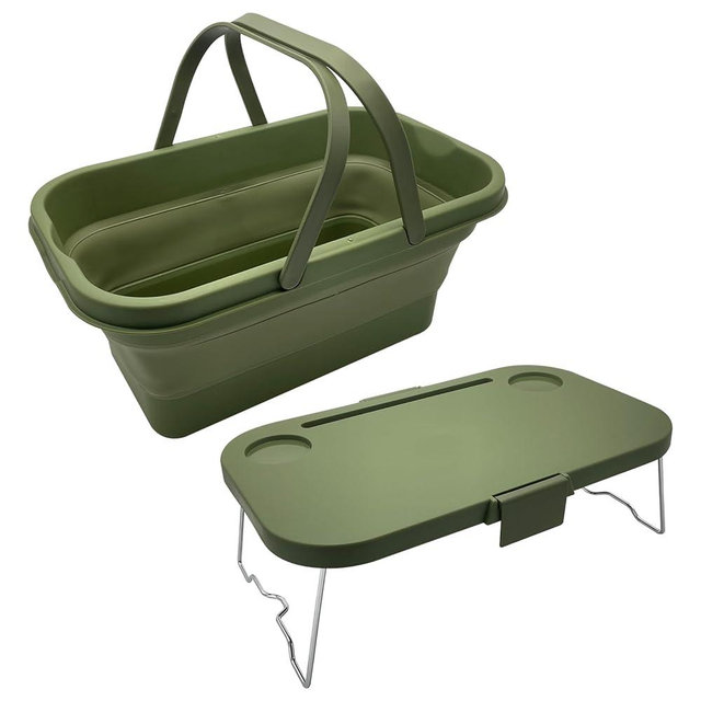 VOJKOREL Foldable Picnic Basket Large Capacity Camping Folding Basket with Table Car Trunk Organiser Can be Used as Ice Bucket Suitable for Camping, car Storage, Home Sorting, etc.Dark Green