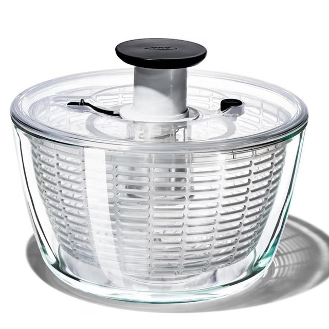 OXO Good Grips Glass Salad Spinner - Large 6.22-Qt Lettuce & Fruit Washer, Borosilicate Glass Bowl, BPA-Free, Easy Pump