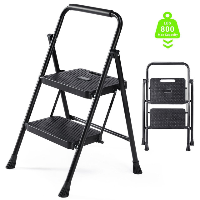 JIONJOY 800lbs Heavy Duty Folding Ladder Stool with Wide Anti-Slip Pedal - 2-step