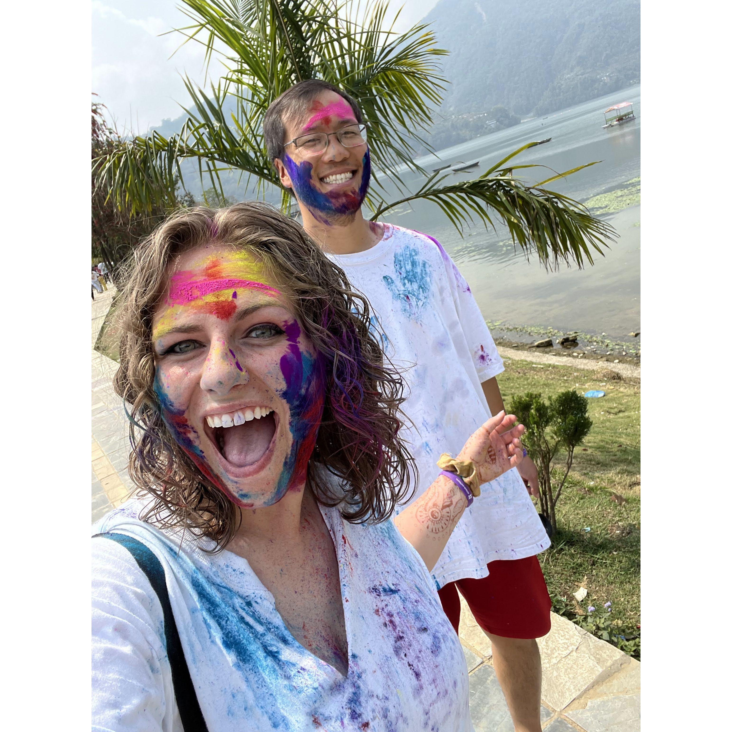 Holi Color Festival in Pokhara, Nepal, 2024.