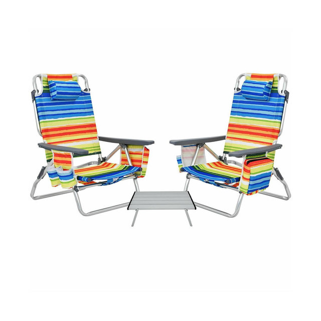 SUGIFT 2 Packs 5-Position Outdoor Folding Backpack Beach Table Chair Reclining Chair Set-Yellow