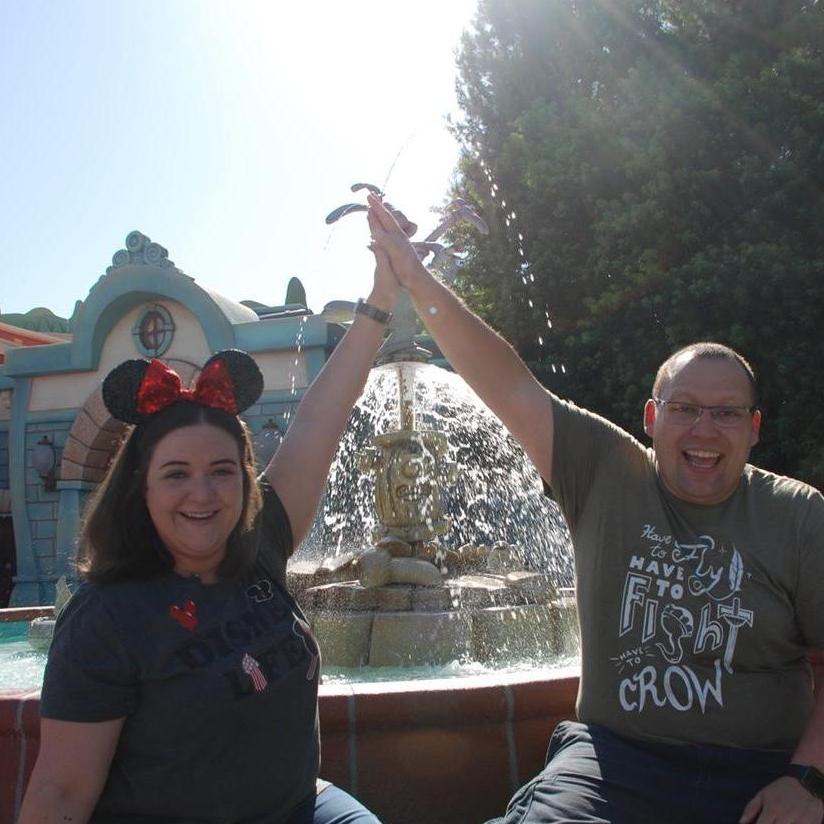 Kat being amazed Damien trusts her with a high five. The day prior she came very close to high fiving his face and getting kicked out of Disneyland