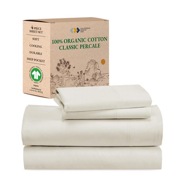 Sheets Set, GOTS Certified 100% Organic Cotton Percale, Bed Sheet by California Design Den