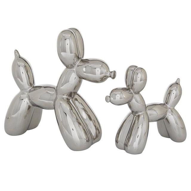 Set of 2 Ceramic Balloon Dog Sculptures Silver - Olivia & May