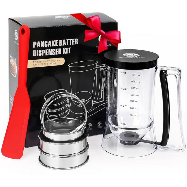 FUNGYAND Pancake Batter Dispenser, 4-Cup Set with Muffin Rings & Spatula - Ideal for Pancakes, Cupcakes, Waffles, and Muffins, Easy Squeeze Handle