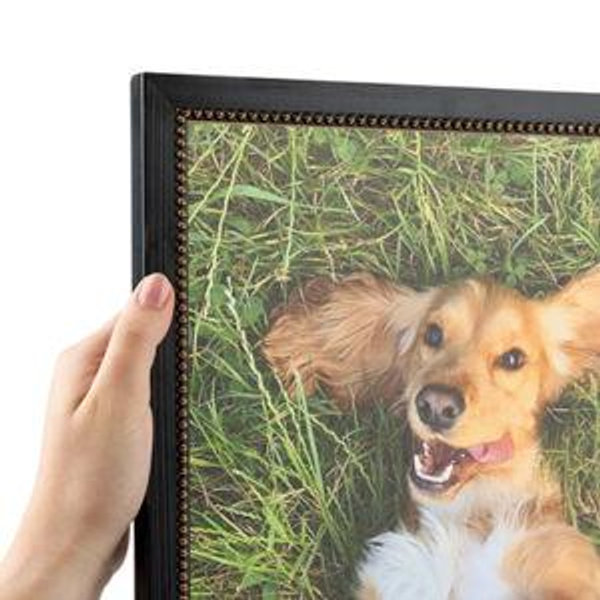 15” x 11” .75 inch Black Square with Gold Beads - Regular Glass, Sawtooth Hanger Install Horizonal