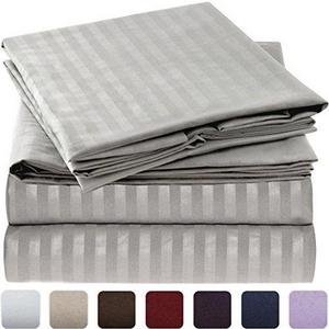 Mellanni Striped Bed Sheet Set - Brushed Microfiber 1800 Bedding - Wrinkle, Fade, Stain Resistant - Hypoallergenic - 4 Piece (Queen, Gray / Silver)