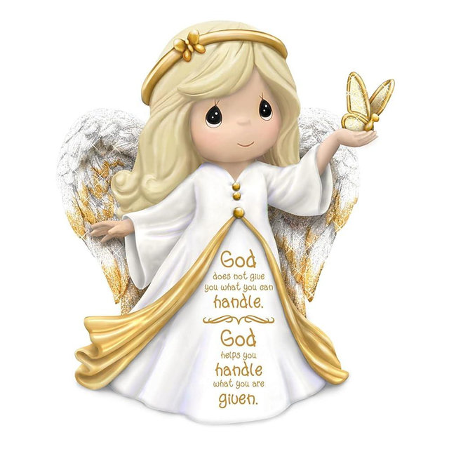 The Hamilton Collection Precious Moments God's Help Religious Angel Figurine Hand-Painted with Pearlescent Finishes & Adorned with Golden Accents & Sparkling Glitter