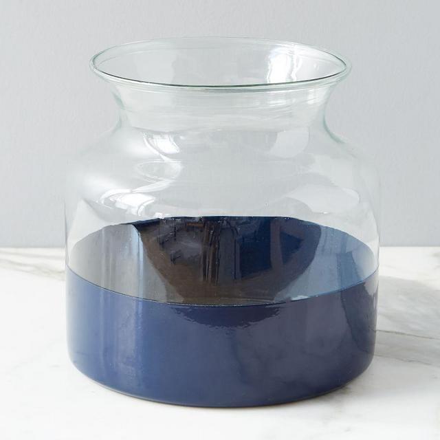 Color Block Glass Mason Jar Vase, Navy - 8" x 8.5"