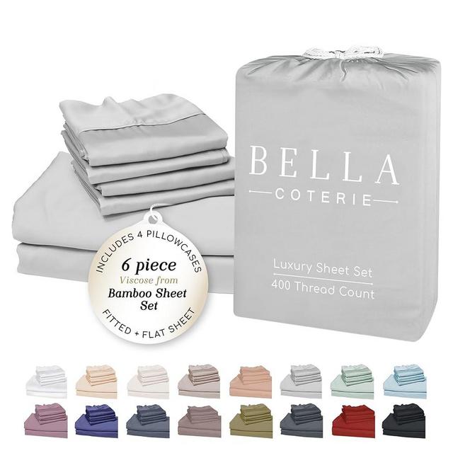 Bella Coterie 6 Piece Luxury Bamboo Viscose King Size Sheet Set | 100% Organically Grown | Cooling for Hot Sleepers | 18" Deep Pocket | Soft & Hypoallergenic | 4 Pillowcases [Grey Mist]