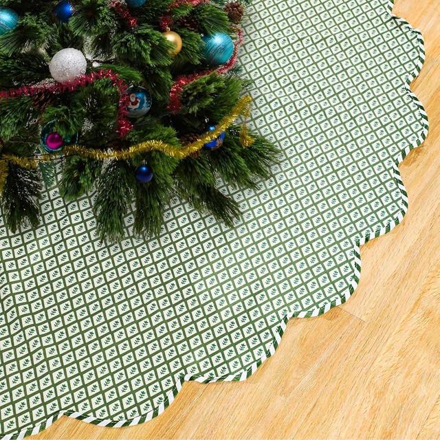 MiniInflat Christmas Tree Skirt Cotton Floral Block Nature Color Green Tree Skirt for Xmas Tree Seasonal Holiday Party Home Xmas Tree Decoration Indoor Outdoor (Sea Green,60 Inch)