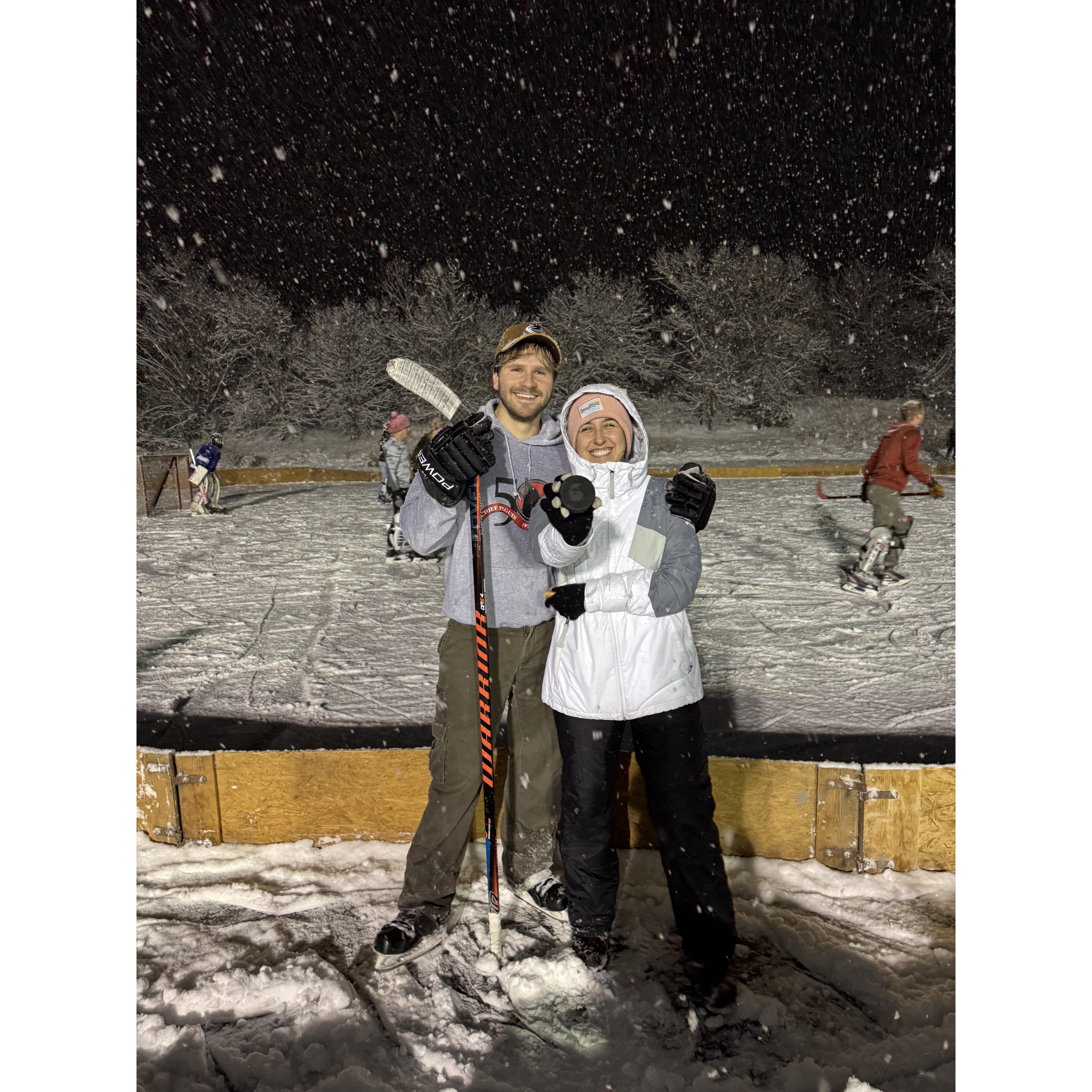 A Snowy Dream!! Tobie showed me his hockey skills