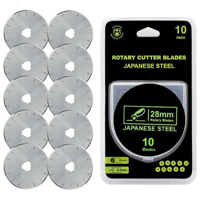 HEADLEY TOOLS 28mm Rotary Cutter Blades 10 Pack Fits Olfa, Fiskars, Replacement Rotary Blade for Arts Crafts Quilting Scrapbooking Sewing, Sharp and Durable