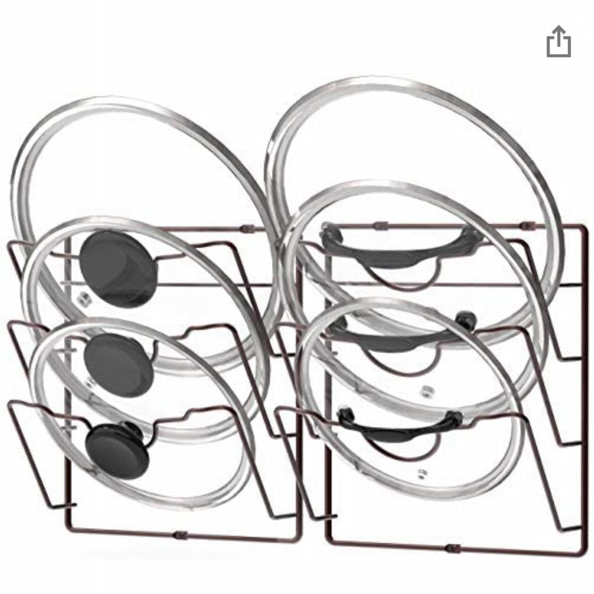 2 Pack - Simple Houseware Cabinet Door/Wall Mount Pot Lid Organizer Rack, Bronze