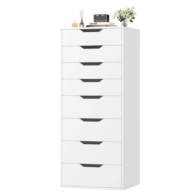 FACBOTALL Tall White Dresser, 8 Drawer Dresser with Groove Handles, White Tall Dressers, Modern Chest of Drawers with Large Storage Space for Home Office