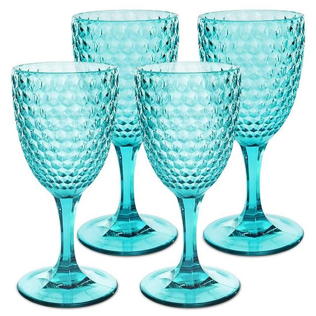 BELLAFORTE - Shatterproof Tritan Wine Glass Blue, 12oz, set of 4, Laguna Beach drinking glasses, Dishwasher safe plastic glasses - Unbreakable Glassware for indoor and Outdoor Use, BPA free