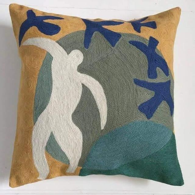 Natural Habitat Pillow Chainstitch Matisse Man & Birds