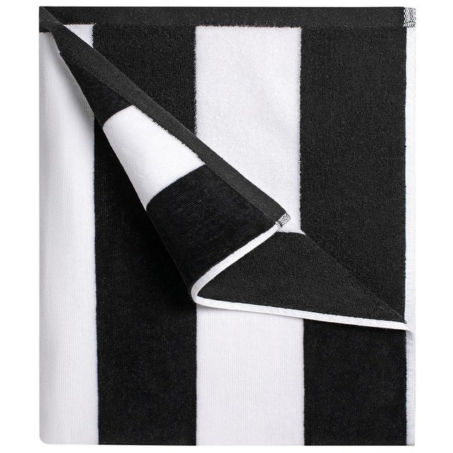 cabanana Large Oversized Beach Towel - 35 x 70 Inch Cotton Pool Towel, Black Striped Soft Cabana Swim Towel