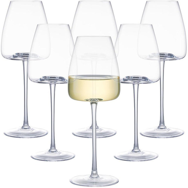 iridisenti White Wine Glasses Set of 6, 15oz Crystal Wine Glasses for Red, White Wine, Long Stem Crystal Glasses with Unique Bottom Design, 440ml