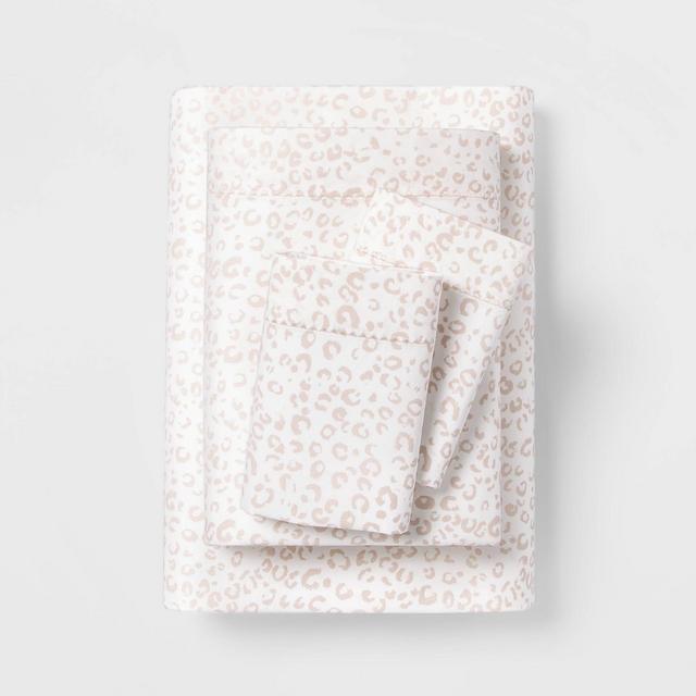 Twin/Twin XL 400 Thread Count Printed Cotton Performance Sheet Set White Leopard - Opalhouse™