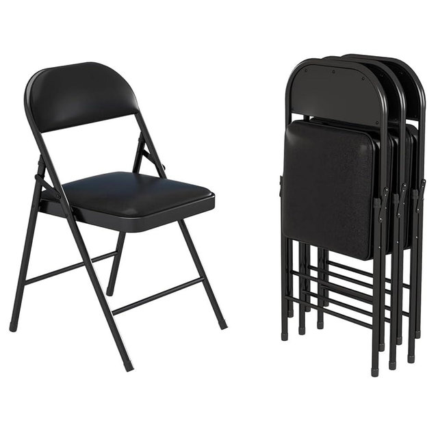 VENI HOME Folding Chairs with Padded Seats,Portable Foldable Chairs Seat with Steel Frame for Home and Office, Wedding Party Events, Black, Set of 4