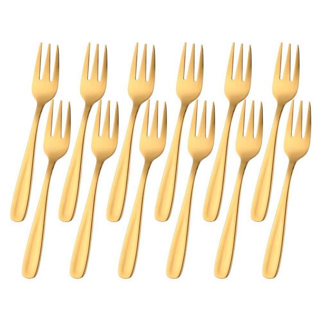 12 Pieces Appetizers Desert Forks, Baikai 18/10 Stainless Steel Finished Tasting Cocktail Mini Salad Fruit Fork Set, 5.5 Inch (Gold)