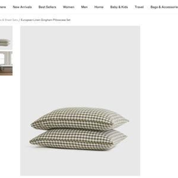 European Linen Gingham Pillowcase Set in Cafe