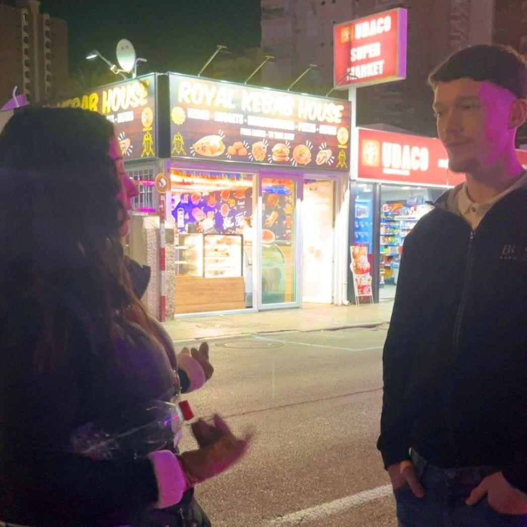 The night we met in Benidorm. The 8th of December 2024. We love having a memory like this one of our first conversation. Picture secretly taken by Ryan.