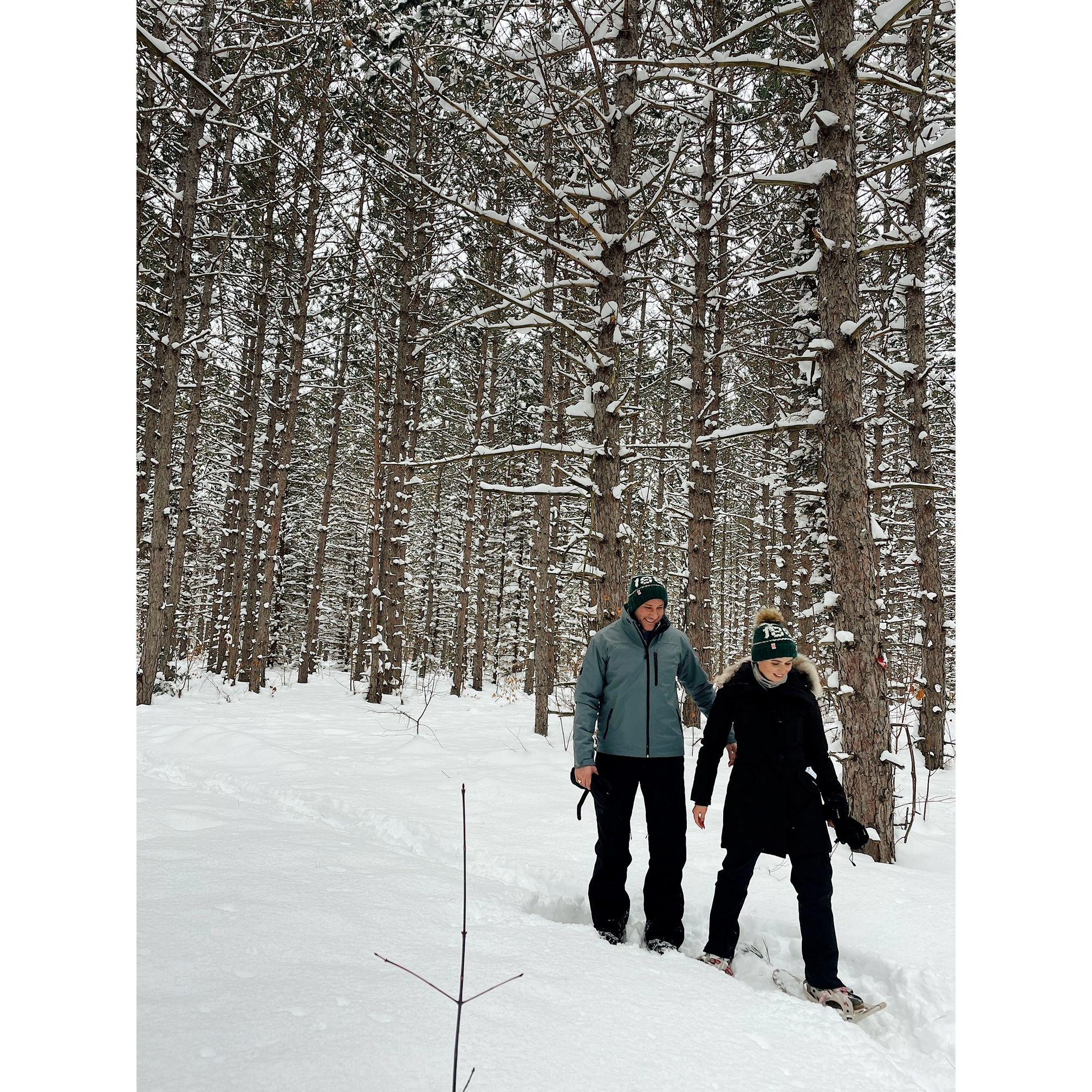 Snowshoeing in Michigan post blizzard