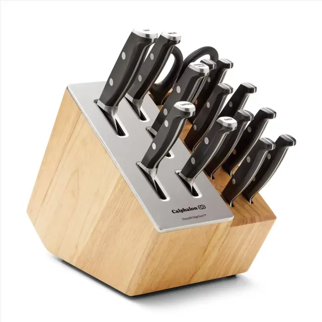 Calphalon 15pc Stainless Steel Cutlery Set: Forged Blades, Knife Block, Hand Wash, Lifetime Warranty