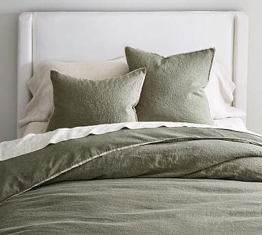 Belgian Flax Linen Contrast Flange Duvet Cover - Loden/Flax