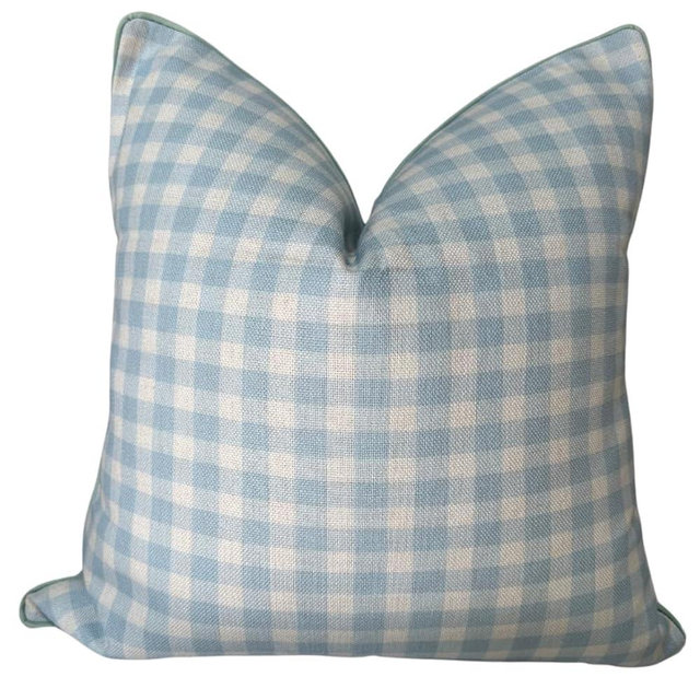 Jillien Harbor “The Charlie” Decorative Pillow Cover – Blue and White Accent Pillow Cover with Gingham-Inspired Design – Grandmillennial Home Decor, 20" x 20"
