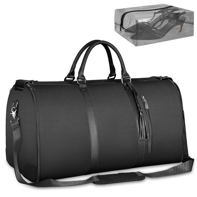 Ytonet Garment Bags for Travel, Convertible Garment Duffle Bags with Shoe Pouch, Large Carry on Garment Bag for Women, 2 in 1 Hanging Suitcase Suit Travel Duffel Overnight Bags, Black