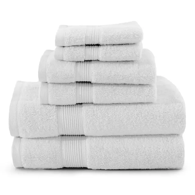 Pack of 6 Premium Soft 100% Cotton Towel Set Hand, Wrap & Bath Towels for Gym, Spa, Shower & Bathroom - White